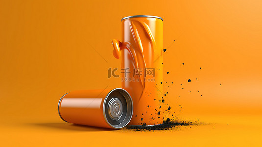 3D 渲染的单色气雾罐在充满活力的橙色背景下