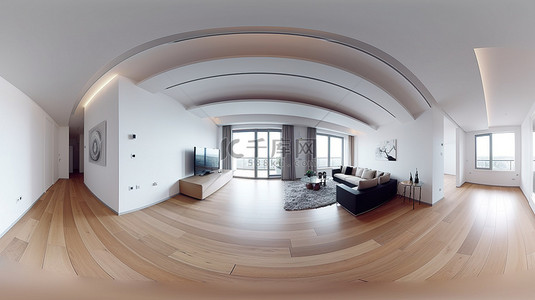 3D 渲染空现代室内房间全 360 度全景