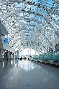 覆盖着非常大的玻璃结构的机场