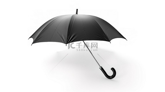 黑色的雨伞背景图片_白色背景与孤立的黑色雨伞的 3d 呈现器
