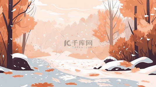 冬季森林积雪枯叶插画背景