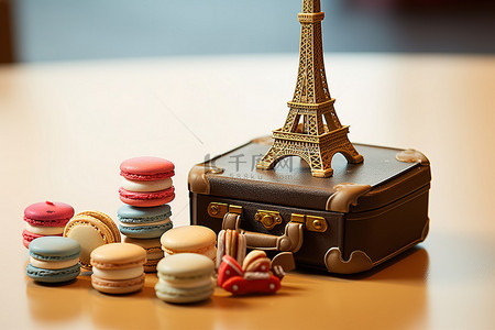 巴黎之花背景图片_巴黎马卡龙手提箱和埃菲尔铁塔