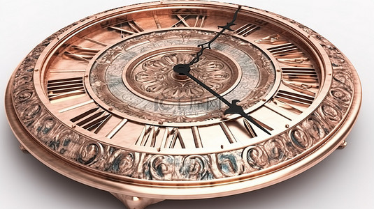 时钟表盘背景图片_白色背景上铜 3D 渲染的经典时钟