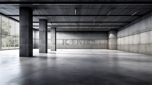 空置混凝土路面非常适合停车 用于产品展示的抽象室内区域的 3D 描绘