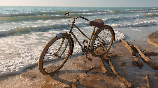 意大利街道背景图片_海边的一辆老式自行车 3D 渲染
