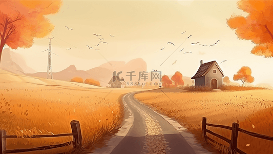 草地树林风景背景图片_秋天风景插画