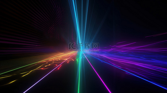用于模型和网页横幅的深色背景紫外光谱 3d 渲染上的照明霓虹激光线
