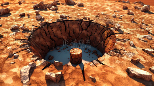 3D 插图在加密地洞中挖掘出荒凉的化石