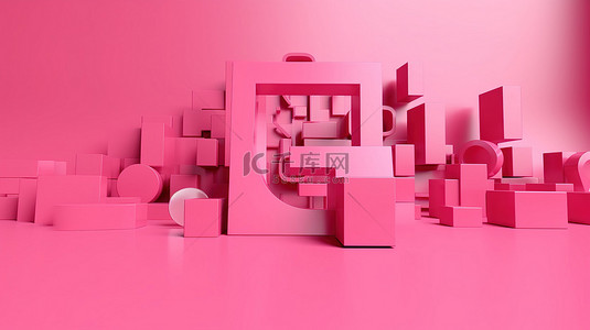 粉红色 3D 渲染促销图标，用于侧视图背景上的优惠券销售