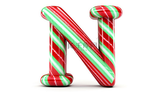 字体背景图片_节日白色圣诞背景中红色条纹薄荷糖甘蔗字母“n”的 3d 渲染