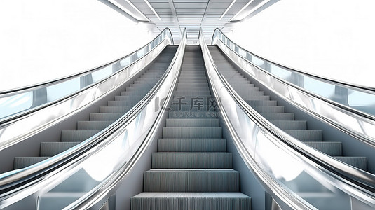 地铁背景图片_干净的白色背景 3d 渲染上的当代电动楼梯