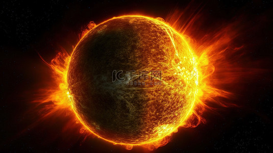 NASA 3D 在黑色背景上渲染了一颗错综复杂的太阳行星