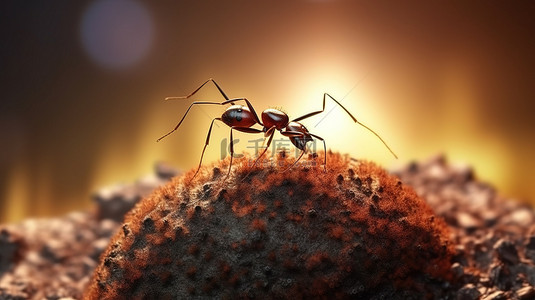 来自进口黑色物种的活跃火蚁的 3D 插图