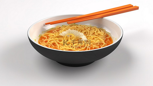 美食背景图片_3d 日本拉面汤圆盘，带筷子和白色背景
