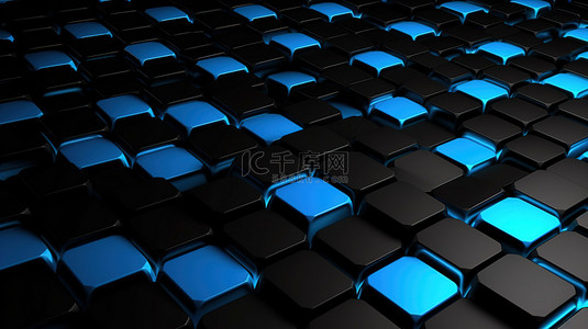 黑色和蓝色六边形的 3d 渲染图案背景