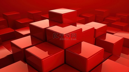 纯色背景上红色色调的当代 3D 立方体