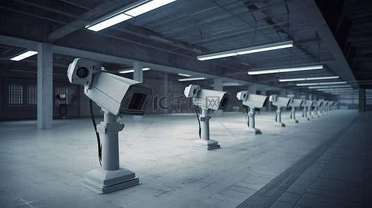 粮仓监控系统背景图片_用于停车场安全监控的闭路电视摄像机的 3d 渲染