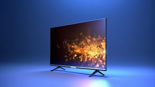时尚的平面 LED 液晶电视，采用大胆的蓝色设置，以 3D 技术精心渲染