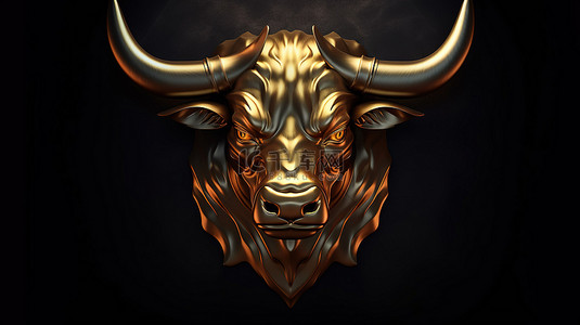 金牛金背景图片_深色背景下 3D 渲染的金牛