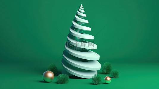 礼盒模板背景图片_带有节日气氛的 3D 螺旋形圣诞树呈现可定制的 a4 海报模板