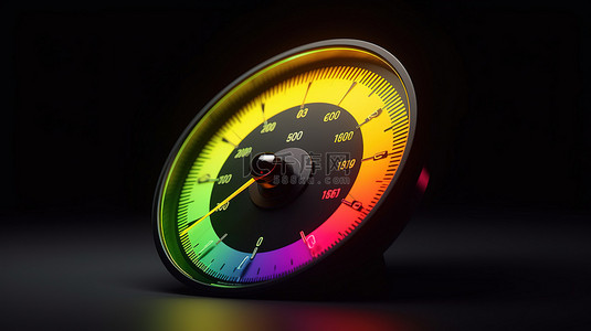 车速表图标的充满活力的 3D 插图，带有彩色仪表和指示正常速度的指针