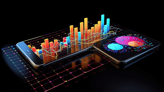 移动技术支持数据分析智能手机屏幕上的 3D 渲染图