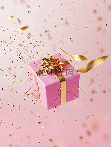 优雅奢华的粉红色礼盒飘浮背景素材