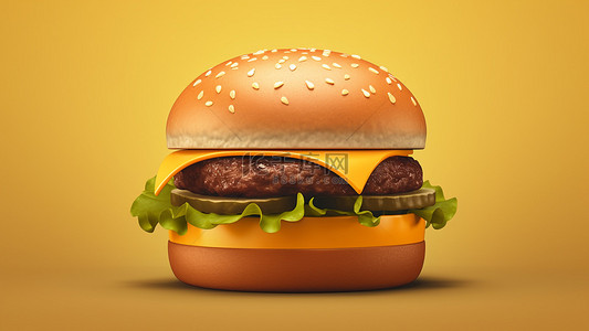 汉堡包肉芝士3d黄色背景