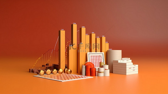 经济分析矢量图背景图片_比特币商业主题 3D 模型营销图分析