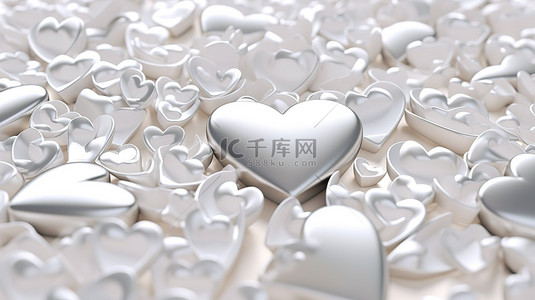 情人节白色爱心背景图片_白色爱心的奢华柔和 3D 插图，非常适合婚礼