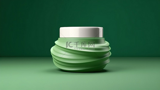 护肤品绿色背景背景图片_别致的绿色背景上优雅的奶油罐模型，非常适合护肤包装展示