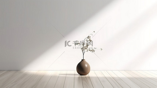 光滑的木桌，树影投射在白色瓷砖墙上，用于 3D 产品模型
