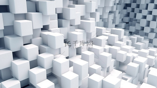 立方体波背景 3d 渲染中白色立方体的等距视图