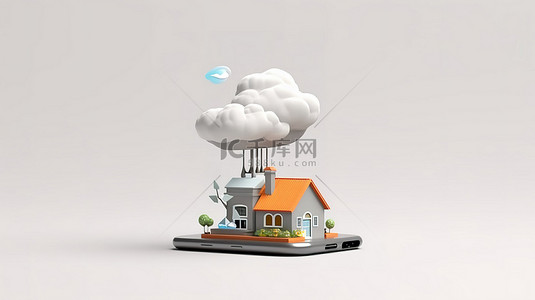 网络移动背景图片_时尚的无线家庭气象站，具有移动集成和全屏天气显示 3D 渲染白色背景