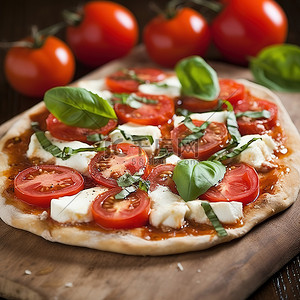 番茄披萨配马苏里拉奶酪和番茄