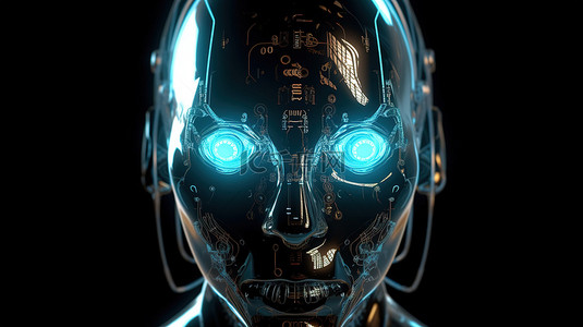 光学的背景图片_虚拟显示眼睛植入 3d 渲染的机器人脸上