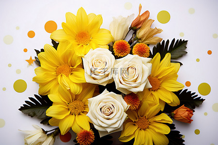美丽的花朵和中间用颜色装饰的生日贺卡