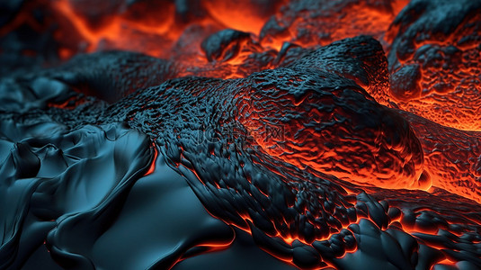 具有冷却熔岩元素的火山​​岩背景的抽象 3d 渲染