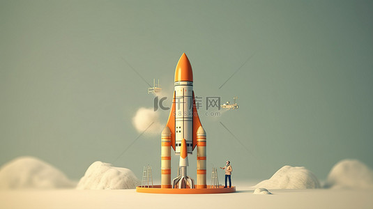 未来成功背景图片_3d 渲染火箭之旅到火箭上的成功人士