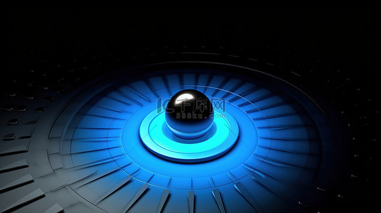 风险管理的 3D 概念渲染图像蓝色箭头穿透黑色背景上的球目标