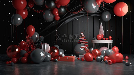 圣诞晚会背景概念在 3d 渲染节日插图