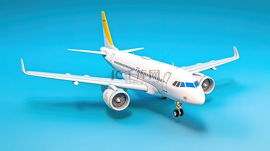 航空公司概念高保真 3D 渲染白色飞机在蓝天上翱翔