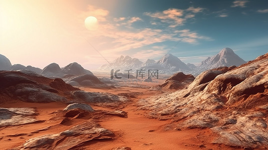 令人惊叹的纹理火星山脉景观 3D 渲染