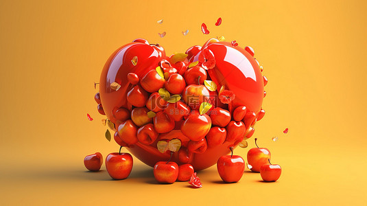 多台苹果电脑背景图片_充满维生素和爱的营养苹果的 3D 渲染