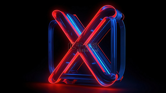 卡通大写字母背景图片_发光的霓虹灯红色“x”大写字母在 3d 中的蓝色字母内照亮