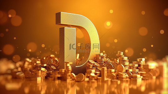 金色回报象征着 3D 渲染背景下金融经济的收入和投资概念