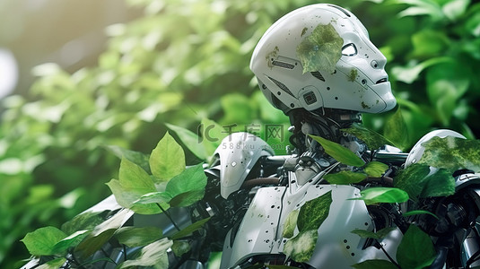 生态地球绿色环保背景图片_具有人工智能和生态友好设计的绿色机器人，以实现精通技术的环保主义