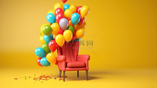 励志背景图片_带有促销信息的椅子和气球的业务增长概念的 3D 渲染