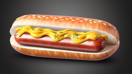 在白色背景上隔离的热狗高级设计的说明性 3D 卡通图标