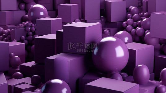紫色几何形状的单色 3D 渲染引领了今年最热门的色彩趋势